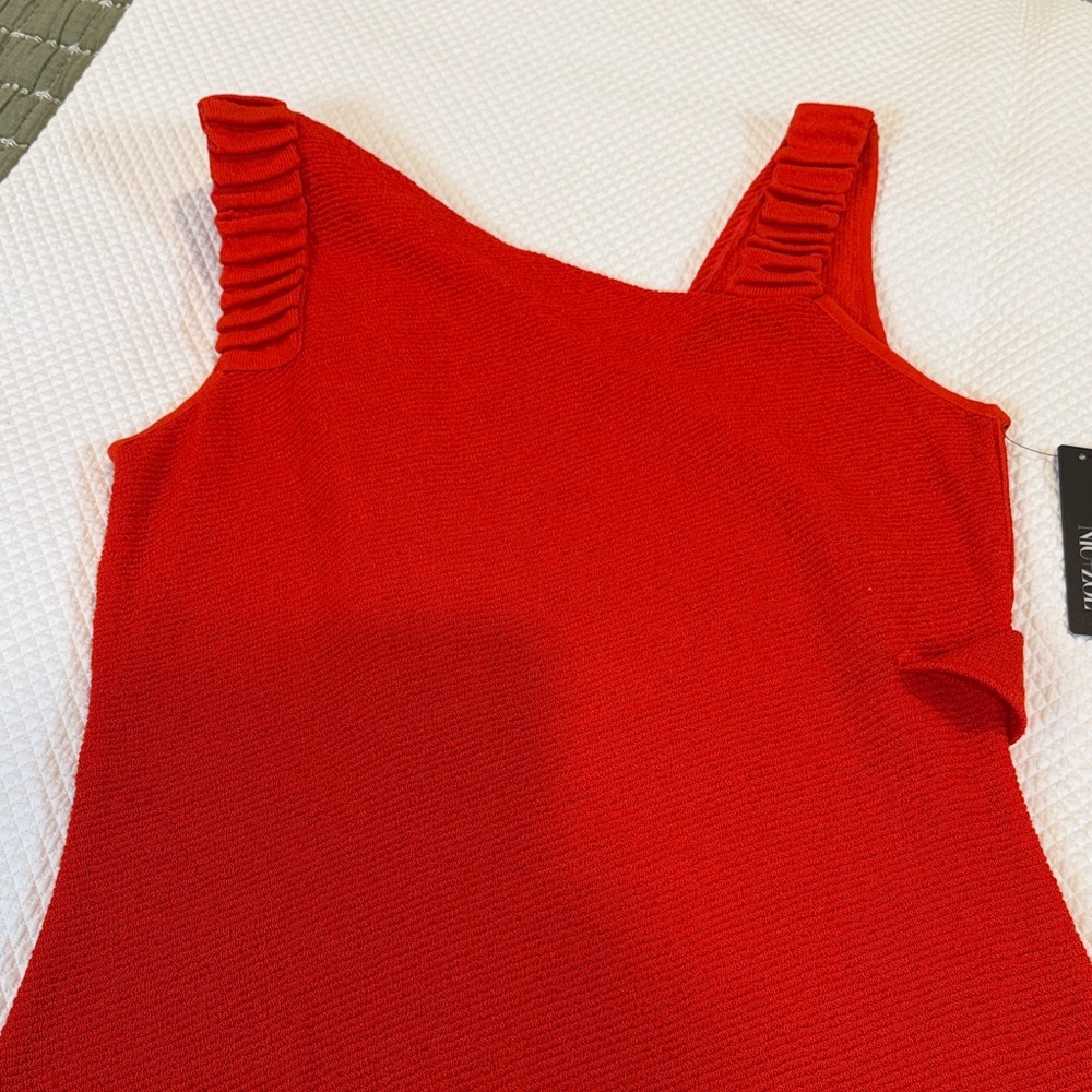 Nic+Zoe orange asymmetric knit Tank dress with Ruffled Strap